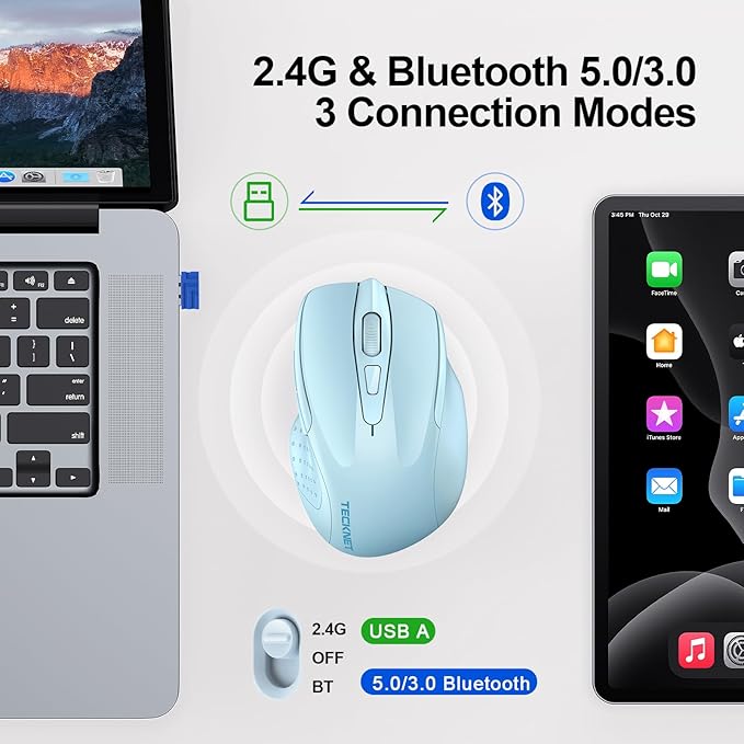 TECKNET Wireless Mouse Silent 4800 DPI Computer USB A & Bluetooth Mouse 6 - Image 2