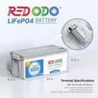 Redodo 12V 200Ah PLUS Lithium LiFePO4 Battery, Max 2560W Power Output, 200A BMS - Image 2