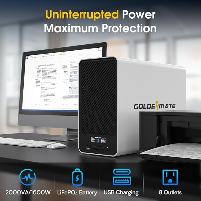 2000VA/1600W Pro Lithium UPS Battery Backup and Surge Protector, Backup Battery - Image 2