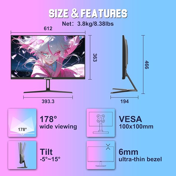 SANSUI 27 Inch WQHD 1440p Gaming Monitor 240hz up to 260hz-Fast IPS 1ms - Image 8
