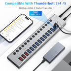 Powered USB Hub 10Gbps, 17 Ports 96W USB 3.2 Hub, 12V/8A Power Adapter - Image 7