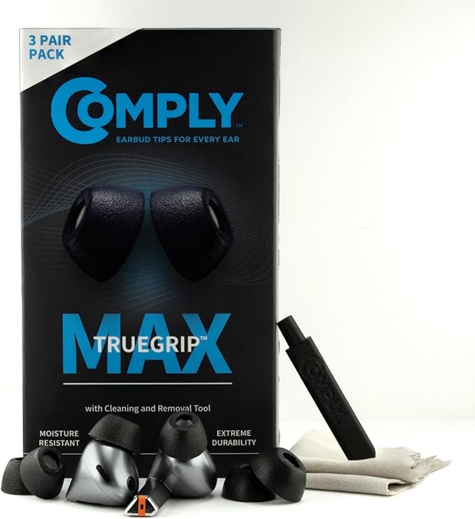 Comply TrueGrip MAX | Premium Memory Foam Replacement Earbud Tips by ComplyFoam