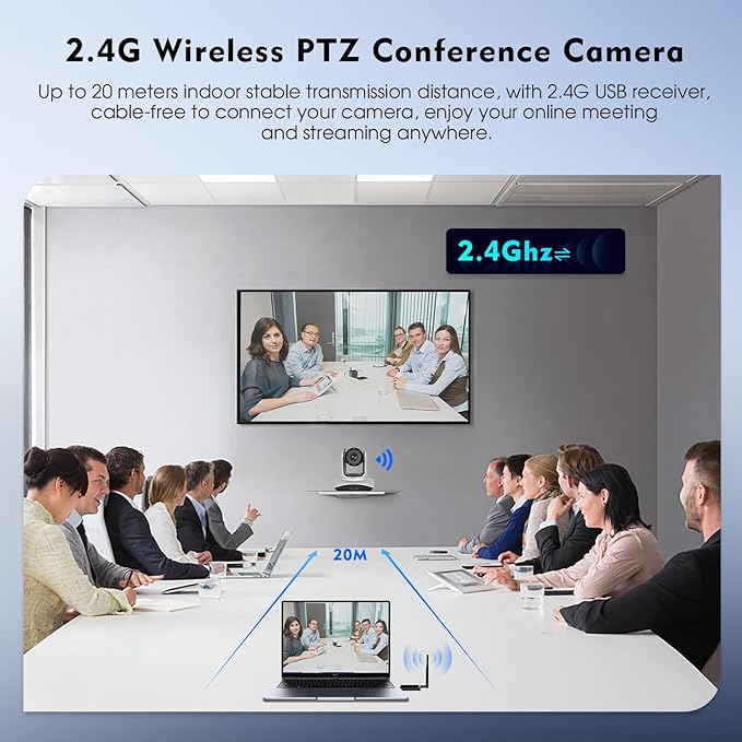 TOALLIN Wireless PTZ Conference Room Camera, 3X Optical Zoom Streaming Camera - Image 2