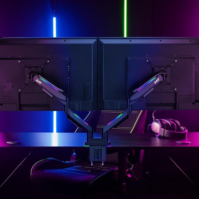 AVLT RGB Lights Dual 17”-43” Gaming Monitor Arm Desk Mount, Fits Two - Image 7