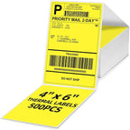 4x6 Thermal Labels, 1 Packs of 500 4x6 Fold Labels Yellow by OmezizyLabelPrinter