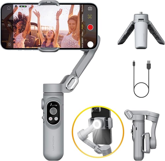 Gimbal Stabilizer for Smartphone w/LED Light Face Tracking Inception Timelapse by AOCHUAN