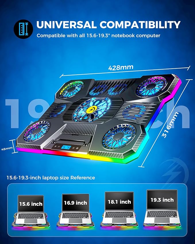 ChillCore Laptop Cooling Pad, RGB Lights Laptop Cooler 9 Fans - Image 7