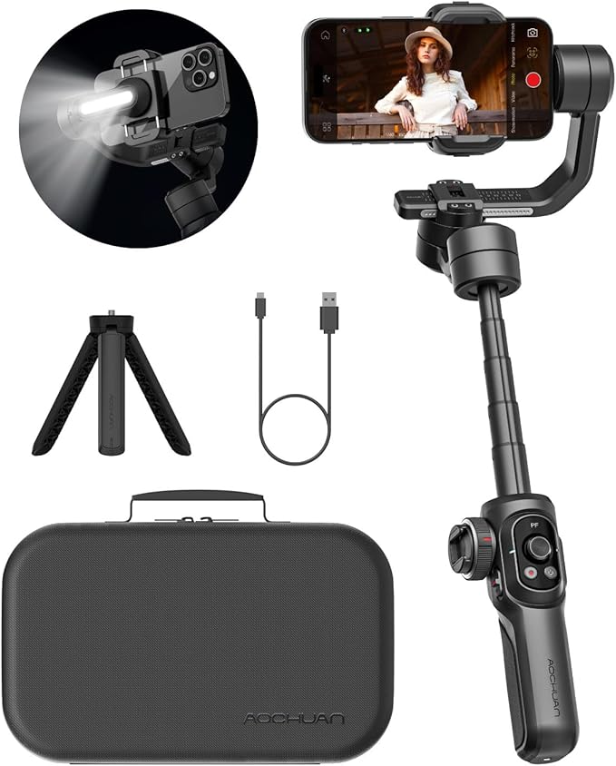 Gimbal Stabilizer for Smartphone, 3-Axis Industry-Standard Gimbal w/360°Rotation by AOCHUAN