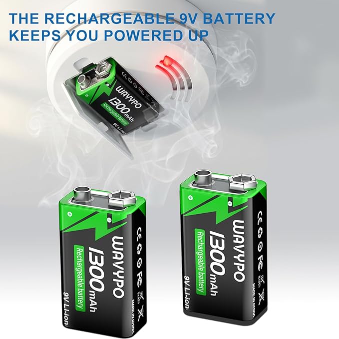 3-Pack 1300mAh Rechargeable 9V Batteries, 9 Volt Lithium Batteries USB-C Charge - Image 7