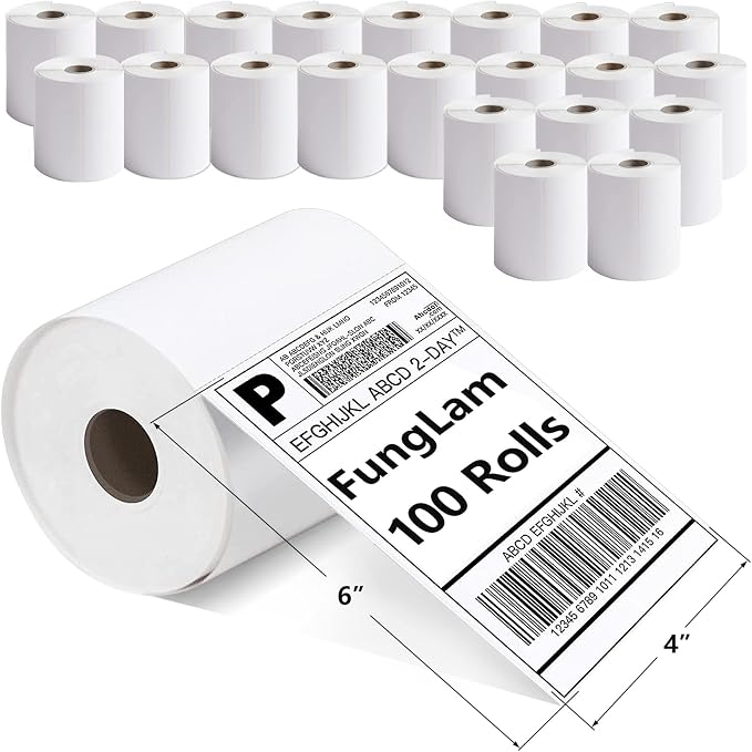 FungLam 100 Rolls 4x6 Direct Thermal Shipping Labels, 250 Labels Per Roll by FungLam