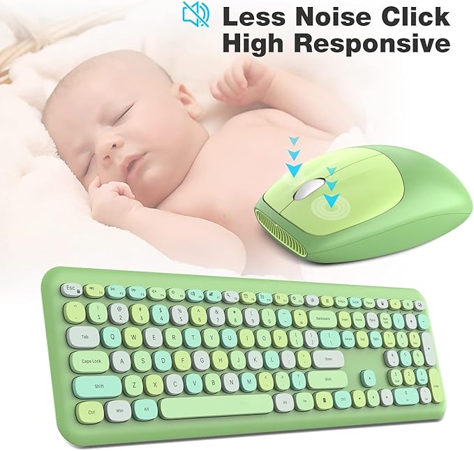 KNOWSQT Wireless Keyboard and Mouse Combo, Pale Green Full-Sized 2.4G Silent - Image 5