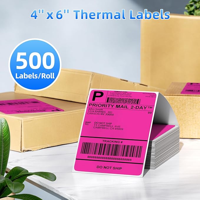 4x6 Thermal Labels, 1 Packs of 500 4x6 Fold Labels Rose Red - Image 2