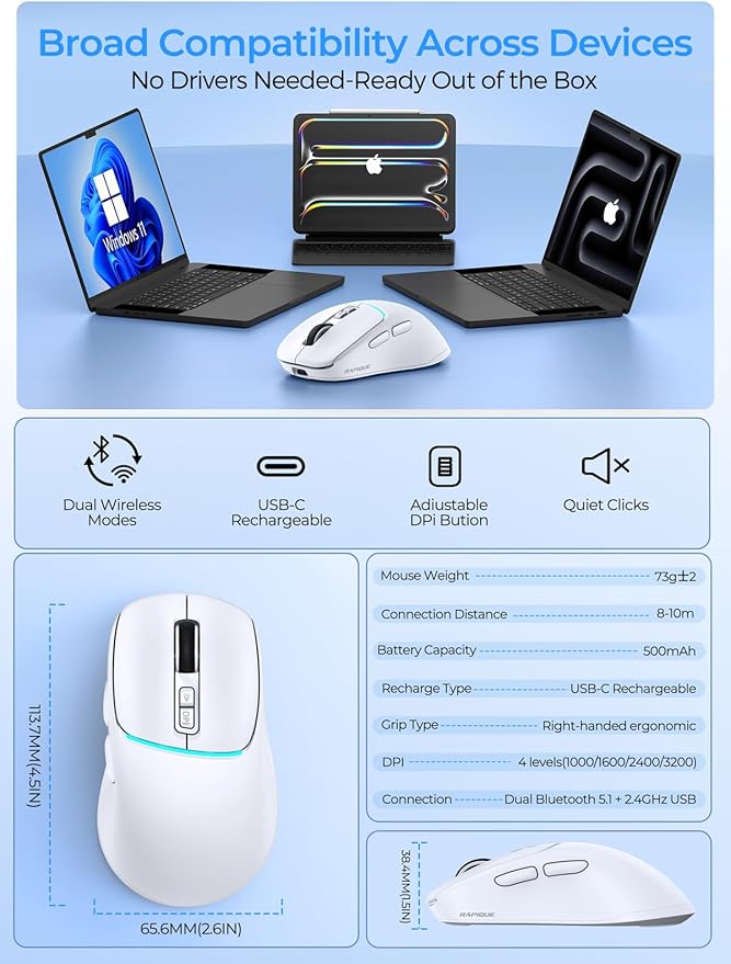 R108 Wireless Bluetooth Mouse – Dual Bluetooth ＆ 2.4GHz USB Receiver, 4 DPI - Image 7