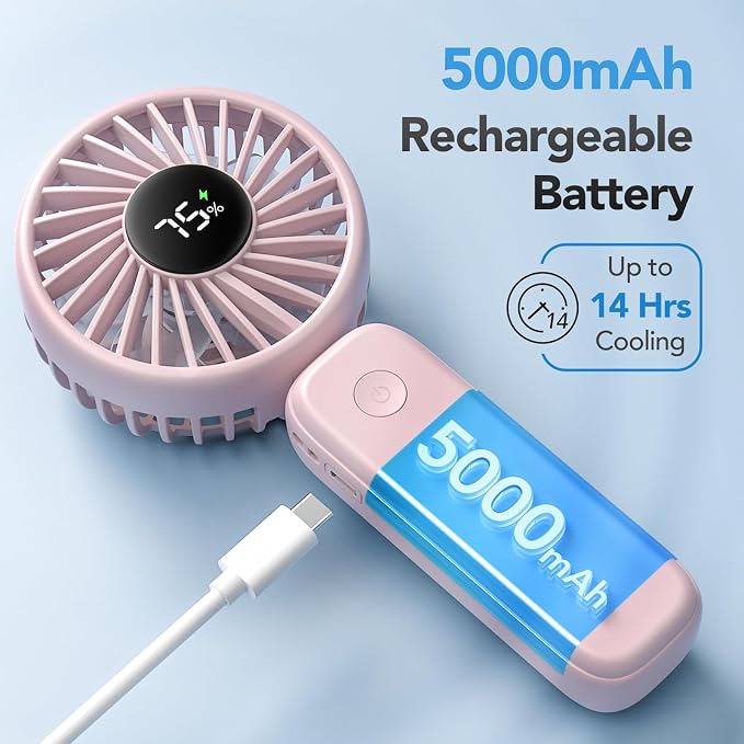 PANERGY Portable Handheld Fan, 5000mAh Rechargeable, 14H Max Cooling Time - Image 2