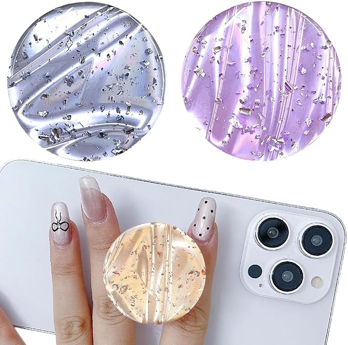 3 Pack Fashionable Clear Glitter Expandible Collapsible Moblile Phone Grip - Image 2