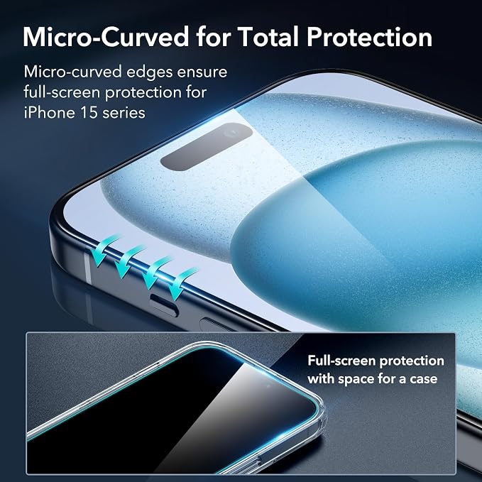 ESR 3+1 Pack for iPhone 15 Screen Protector, Full Coverage Ultra-tough Tempered - Image 3