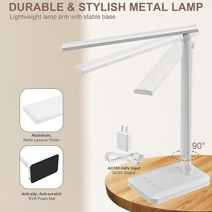LED Desk Lamp with USB Charging Port Whole White - Image 5