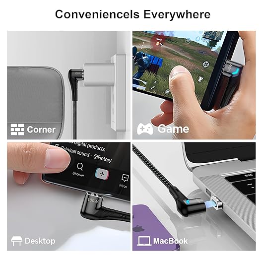 ZBF 100W USB C Magnetic Charging Cable, Right Angle Magnetic Phone Charger - Image 6