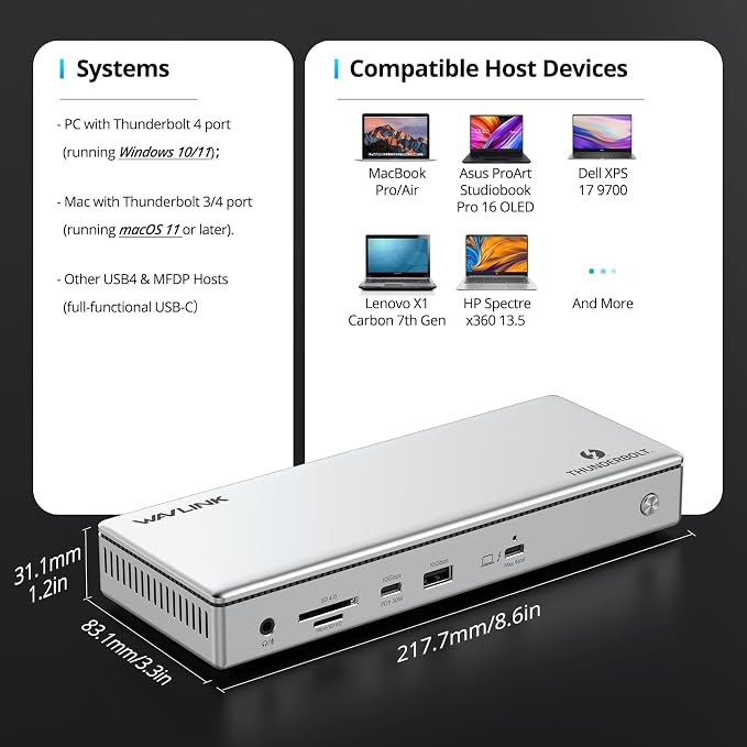 WAVLINK Thunderbolt 4 Hub with Dual HDMI 4K@60Hz, 100W Charging, Thunderbolt - Image 8