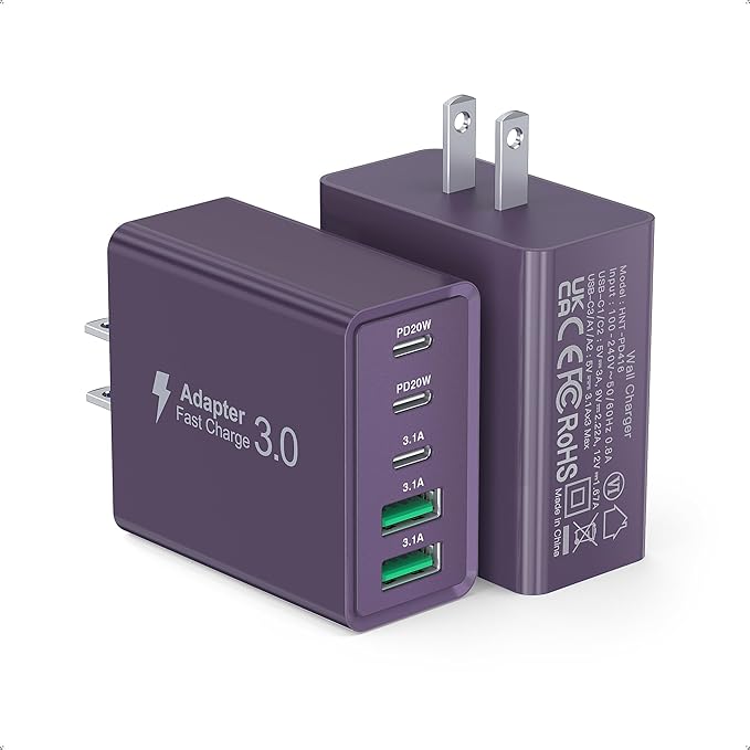 50W USB C Plug, 5-Port Fast Charger Block PD+QC Cube Wall Charging Box Brick by Qwinjwin