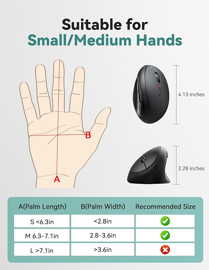 TECKNET Ergonomic Mouse, 4800 DPI 5 Adjustable DPI Levels, Wireless Vertical - Image 5