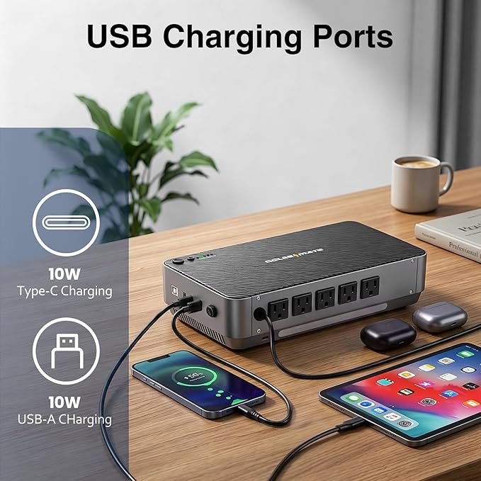 GOLDENMATE 600VA/360W Lithium UPS Battery Backup and Surge Protector, LiFePO4 - Image 6