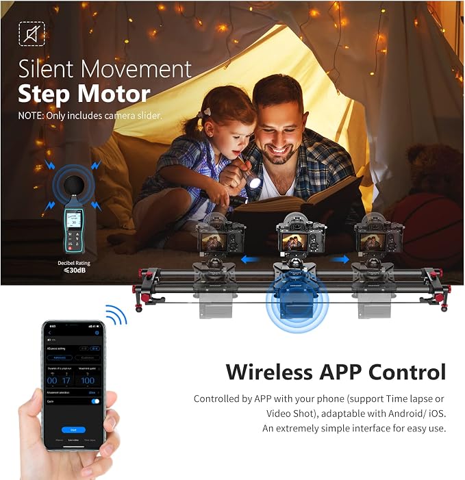NEEWER 31.5"/80cm Motorized Camera Slider, App Wireless Control Carbon Fiber - Image 2