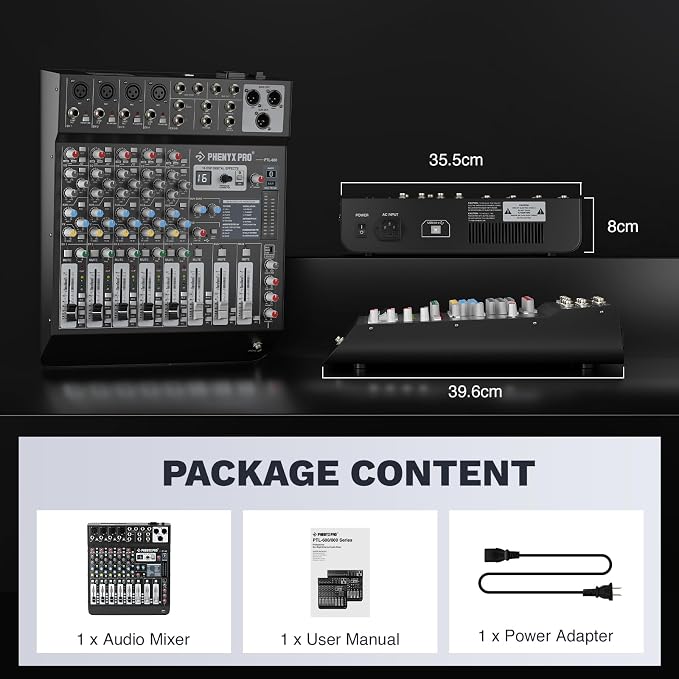 Professional 6-Channel Audio Mixer, Phenyx Pro DJ Sound Mixer Board w/Flexible - Image 6
