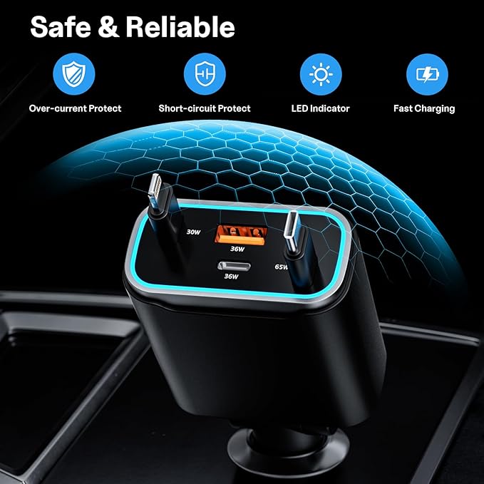 iPhone Car Charger, 4 in 1 Retractable Fast Car Phone Charger Adapter 131W - Image 5