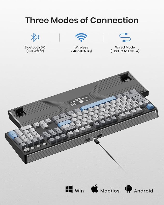 Kisnt KN104 Wireless Mechanical Gaming Keyboard, 100% Full Size 104 Keys - Image 3