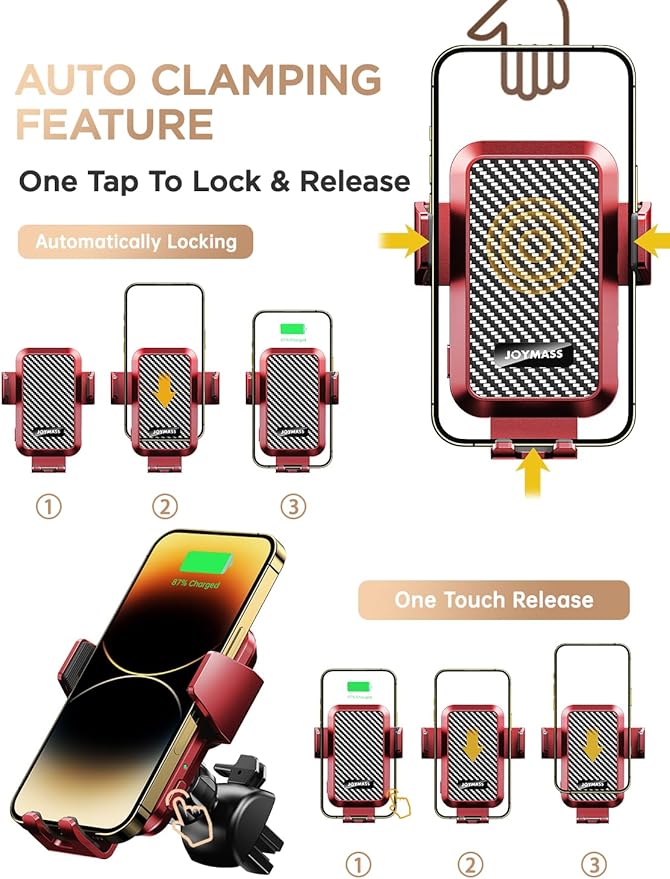 Wireless Car Charger, 15W Fast Charging Auto Clamping Car Charger Cell Phone - Image 3