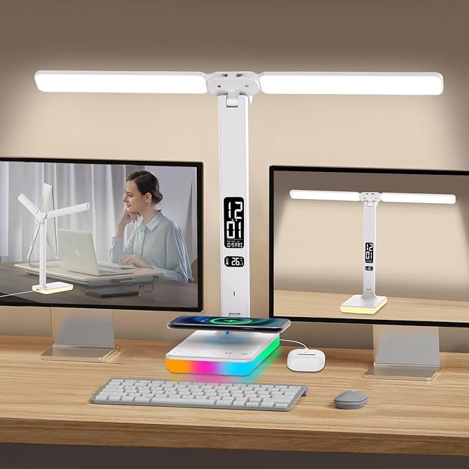 LED Desk Lamp with Charger, USB Charging Port, Dual Swing Arm Desk Light with 5 by oviouit
