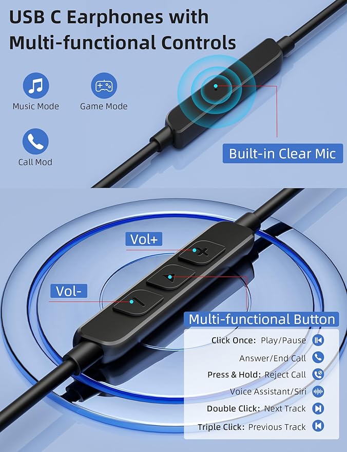 USB Type C Headphone Open Ear Adjustable Over Ear Hook Headset School Kid - Image 4