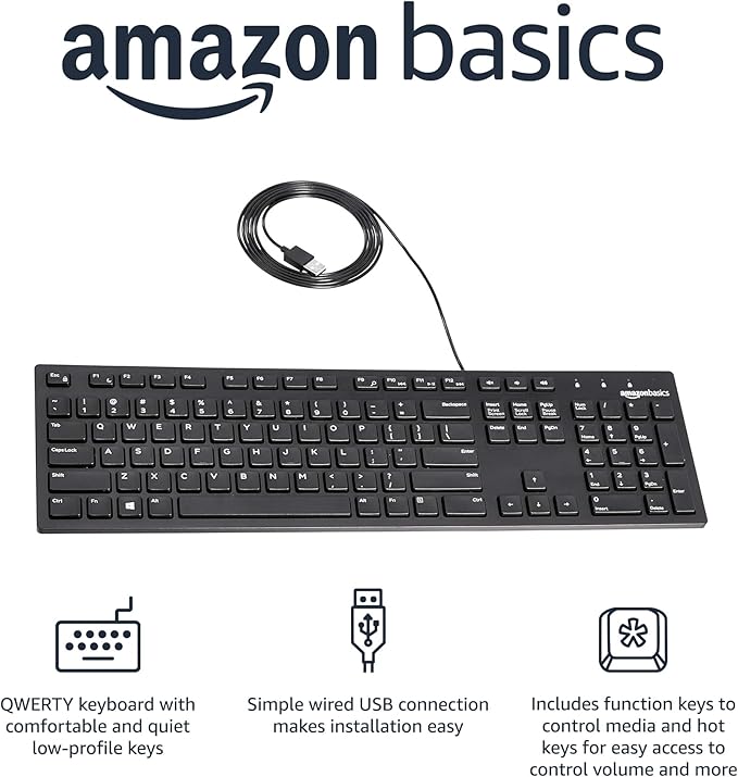 Amazon Basics Wired QWERTY Keyboard, Works - Image 2