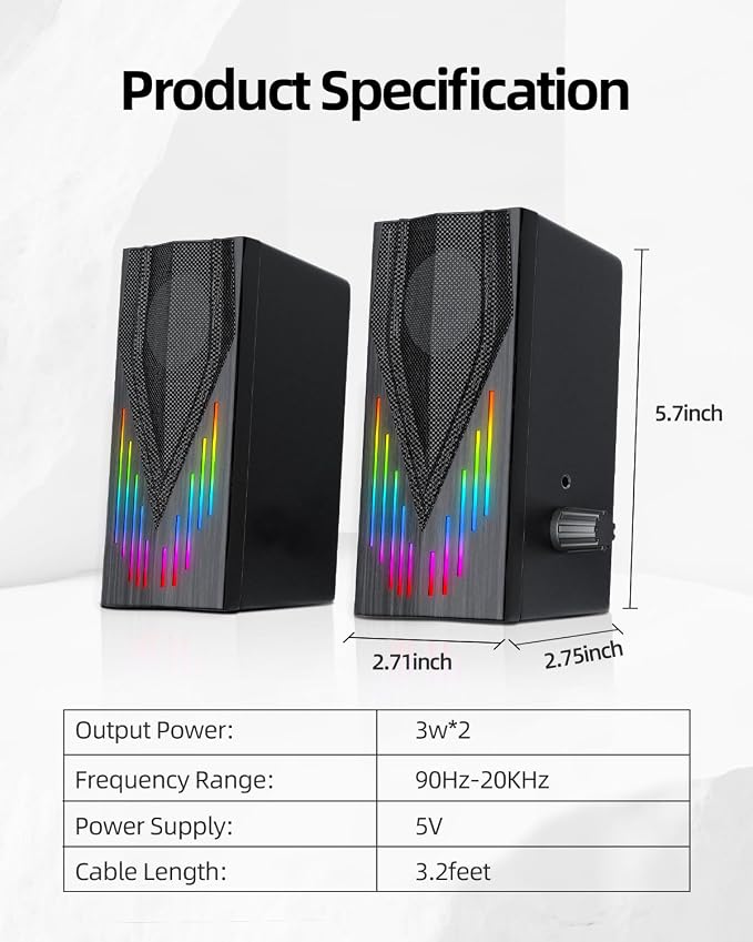 Computer Speakers with 6 Colorful RGB Lights, USB Powered 3.5mm Aux with Loud - Image 2