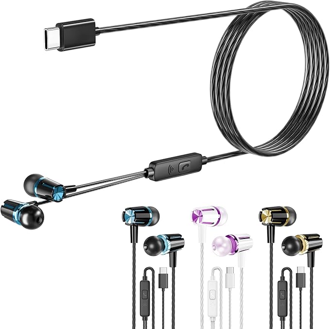 Rayleigh USB C Headphones with Microphone 3 Pack, Wired Earbuds with Heavy Bass by Rayleigh