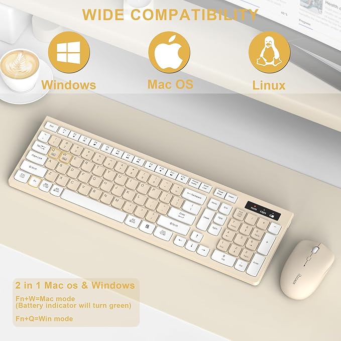 Wireless Keyboard and Mouse Combo, Full-Sized Wireless Keyboard and Adjustable - Image 4