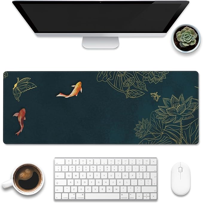 Large Gaming Mouse Pad, Koi Fish Ink Painting Desk Mat, Extended Big Computer by Eflxamz