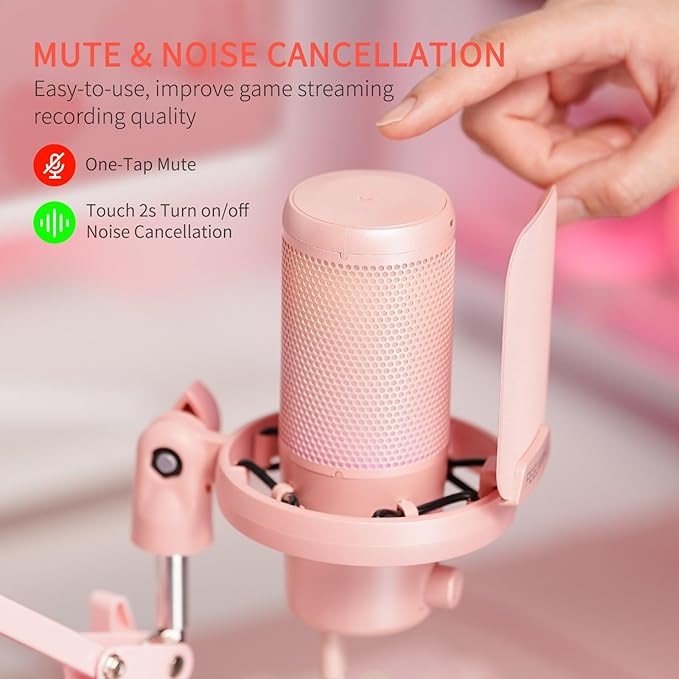 FEELWORLD VM1 Pink Gaming PC USB Microphone Condenser Mic - Image 2