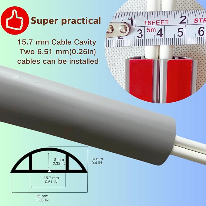 3.3ft Self Adhesive Floor Cord Cover, Heavy Duty Soft PVC Cable Protector and - Image 2