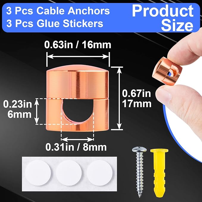 3 Sets Charger Holders for Cords, Rose Gold Color Adjustable Cable Anchor - Image 2