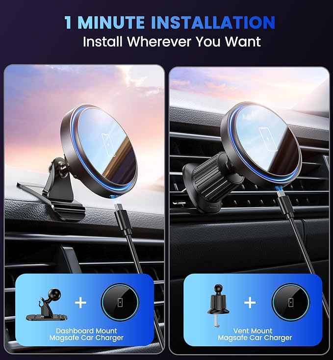 Mag-Safe Car Mount Charger 15W Magnetic Wireless Car Charger - Image 2