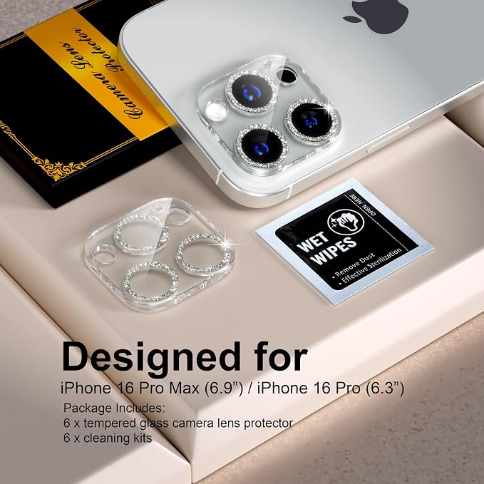 beuxece for 6 Pack iPhone 16 Pro/iPhone 16 Pro Max Camera Lens Protector 9H - Image 2