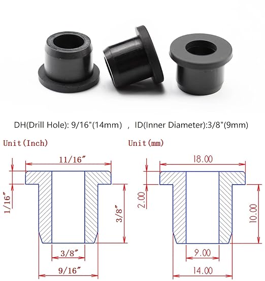 15 pcs 9/16" Drill Hole，3/8" ID Black Silicone Top hat Rubber Grommets - Image 2