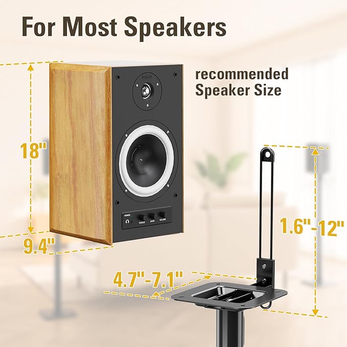 Mounting Dream Black Alloy Steel Speaker Stands, Height Adjustable Bookshelf - Image 3