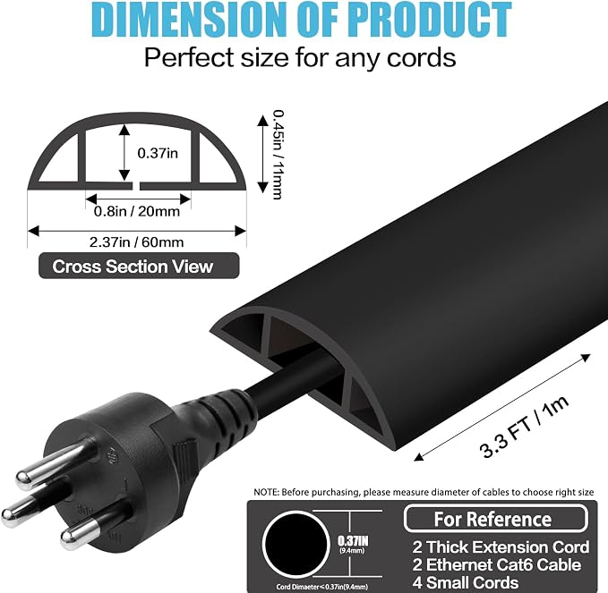 Floor Cord Cover Cavity 0.8"x0.37" Self Adhesive Cord Hider, 3.3FT Low Profile - Image 2