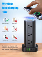 Tower Power Strip with 15W Wireless Charger, 6FT Flat Plug Extension Cord with - Image 2