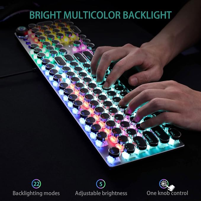 AULA F2088 Typewriter Style Mechanical Gaming Keyboard Blue Switches, Rainbow - Image 2