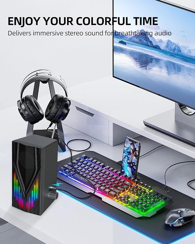 Computer Speakers with 6 Colorful RGB Lights, USB Powered 3.5mm Aux with Loud - Image 6