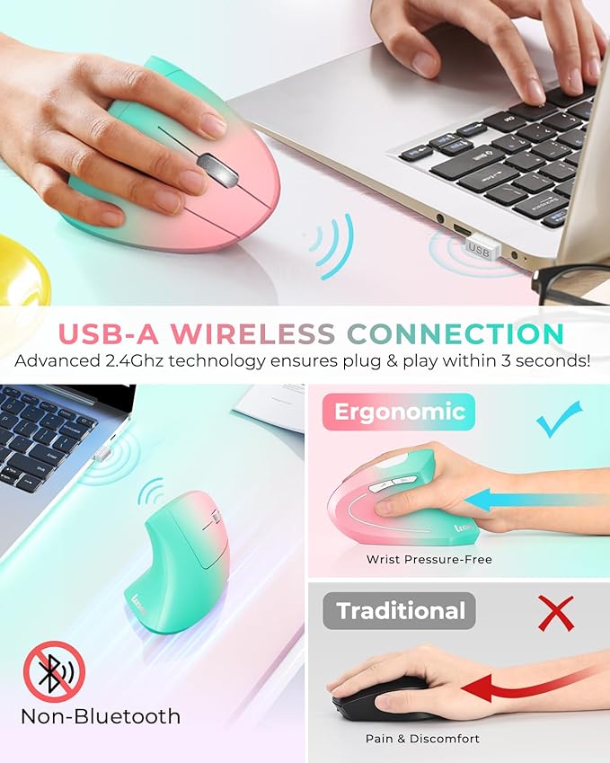 Lekvey Ergonomic Mouse, Vertical Wireless Mouse, Rechargeable 2.4G Optical - Image 3